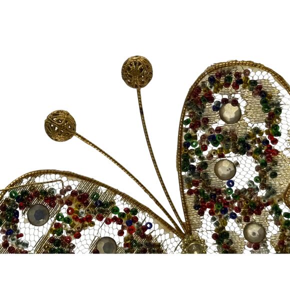 Vintage Gold Beaded Butterfly Christmas Ornament Mesh Hanging - Picture 8 of 15